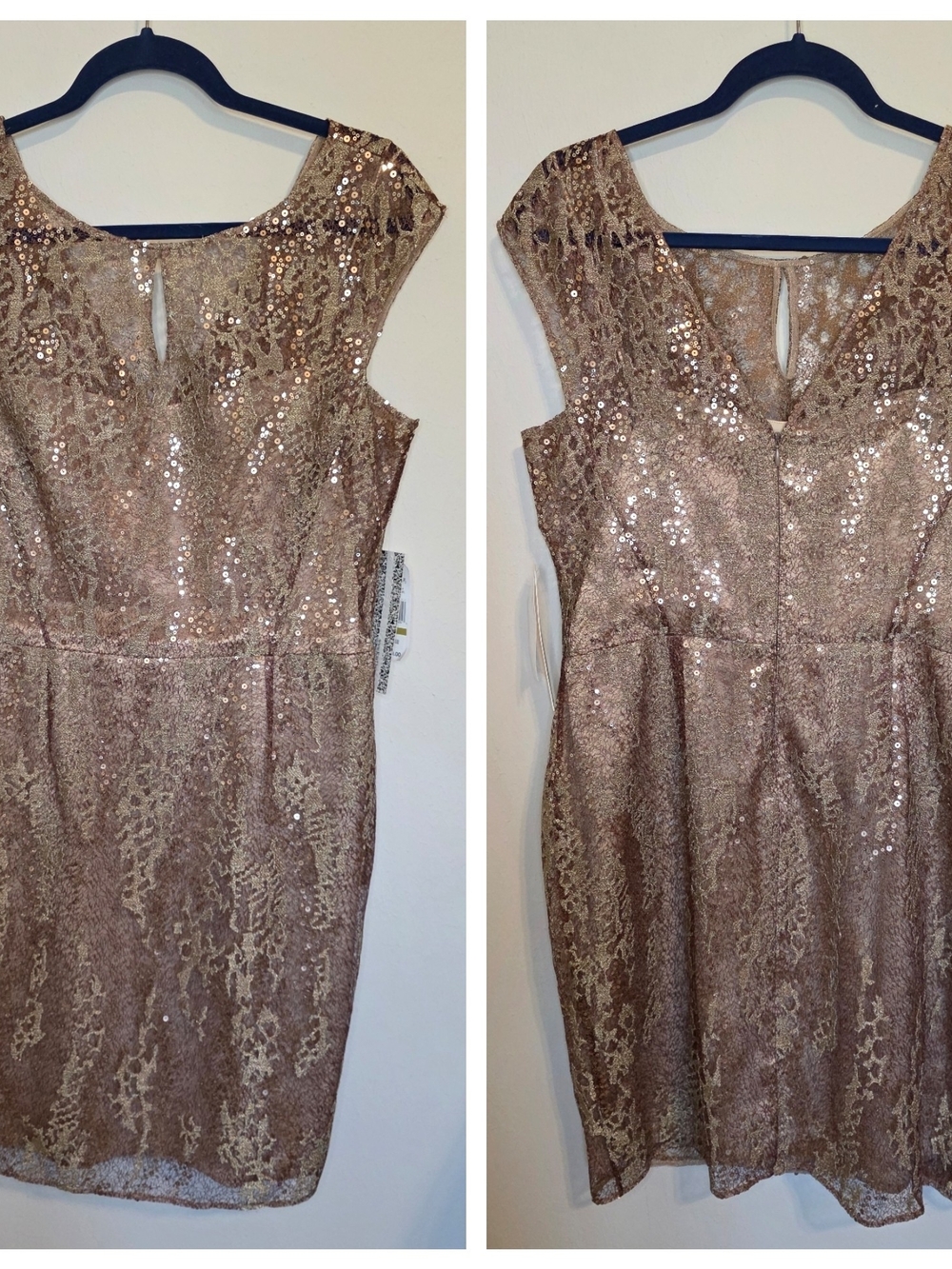 Kay Unger Gold Sequin Cap-Sleeve Midi Dress